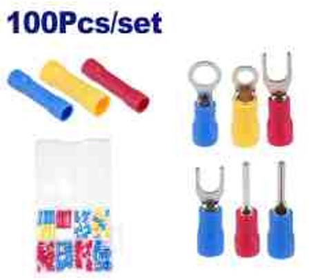 100 Piece Electrical Terminals Assortment PVC Brass Aluminium Crimp Set Plastic Box